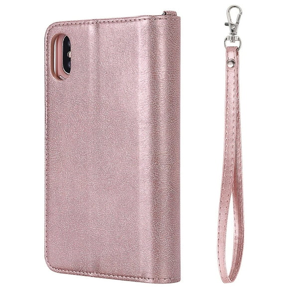 Kt Série Multifonction-4 Détachable 2-en-1 Support Portefeuille Tpu + Fermeture Éclair Étui Portable en Cuir pour Iphone TP / X 5,8 Pouces - Or Rose