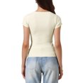 thumbnail image 3 of INSPIRE CHIC Casual Office Ribbed T-shirt for Women's Slim Fit Short Sleeves Summer Tee Tops S White, 3 of 6