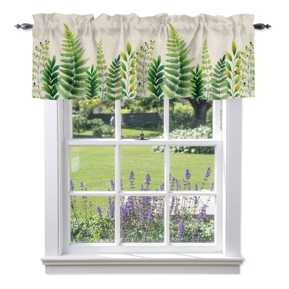 Ferns Leaf Valances for Windows, Spring Sage Green Leaves Farmhouse Valance Window Treatment Rod Pocket Short Curtains Valances for Kitchen Bathroom 60"W x 18"L