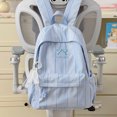 thumbnail image 4 of Stripe School Backpack, Bowknot Embroidery Bag with Drawstring Side Pockets, Lightweight Breathable Bookbag for College Travel (Blue), 4 of 7