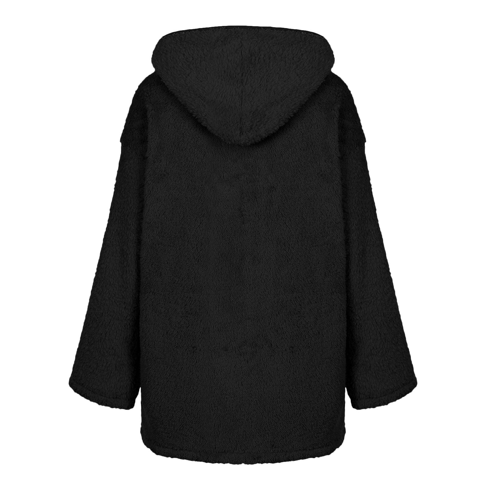 Patlollav Coats for Women,Flash Picks Women's Autumn And Winter Casual Temperament Hooded Solid Color Lapel Plush Coat Tops