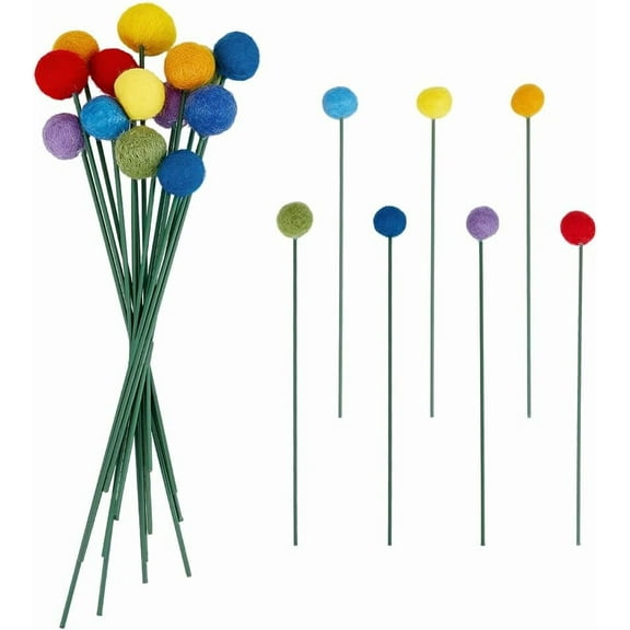 14pcs Felt Ball Flower Bouquet Colorful Wool Balls 7 Colors Felt Flowers Balls 8.7 inch Long Flowers Ball Bouquet Flower Felting Decoration for Vases Gift Home Event Decoration