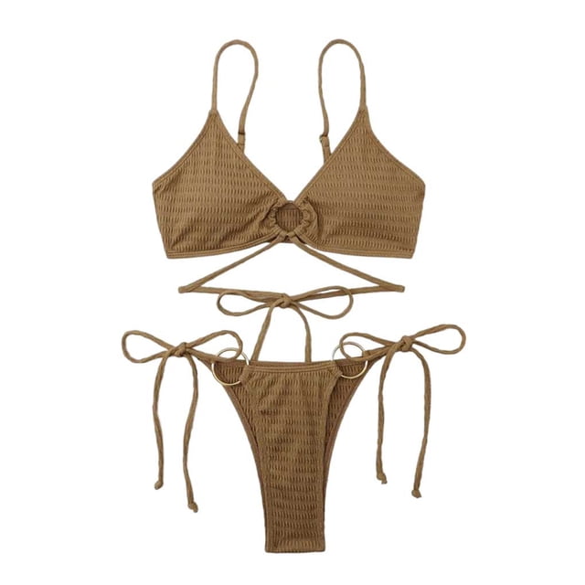 Yuarrent Conjunto de bikinis sexy Traje de baño de piezas con correa enlazada linda Traje de baño amigable con la piel Ropa de playa liviana Traje de baño Color café L Yuarrent OD031957-03