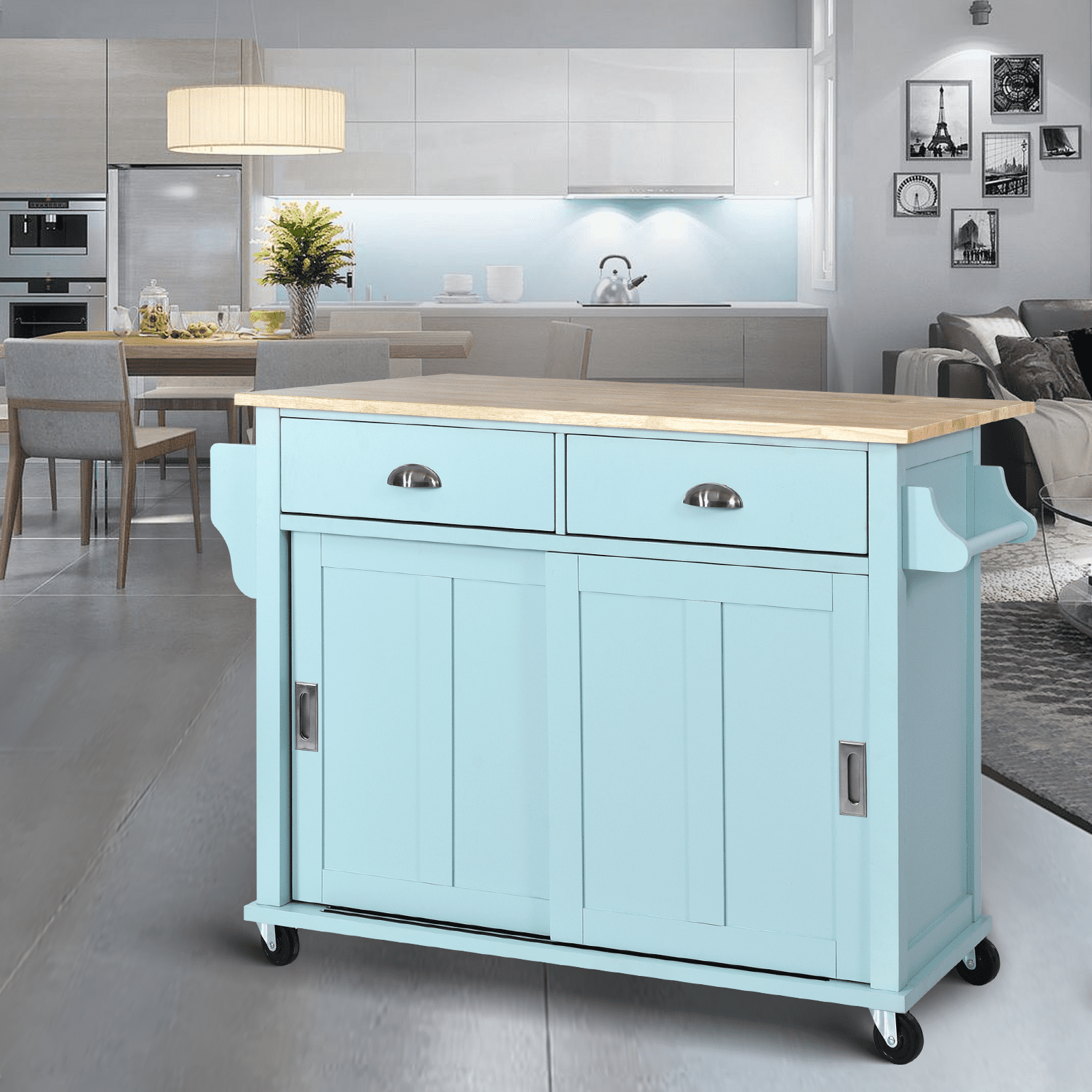 52 inch Mobility Kitchen Carts with Drop Leaf and Large storage,Sliding