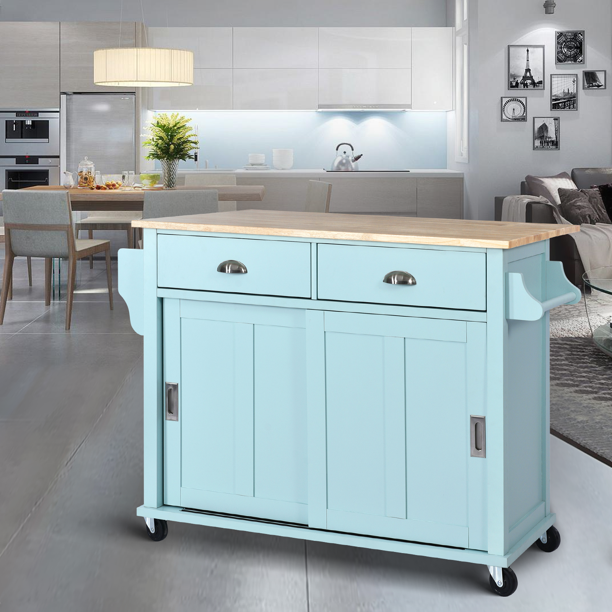 52 inch Mobility Kitchen Carts with Drop Leaf and Large storage,Sliding