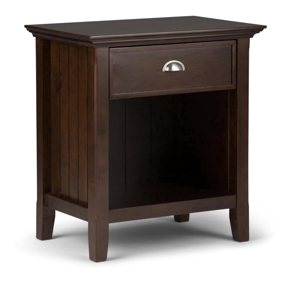 Simpli Home Acadian Wood 24" Transitional Bedside Nightstand Table in Brunette Brown