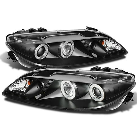 Mazda Mpv Replacement Headlight - Fits 03-06 Mazda 6 Black Halo DRL LED Strip Projector Headlights W/Built-In Fog