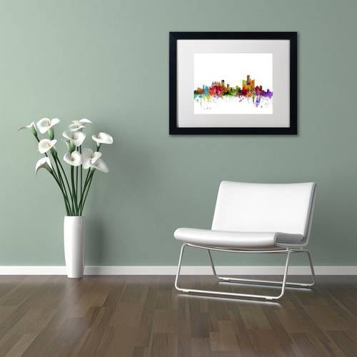 Trademark Fine Art ''Detroit Michigan Skyline'' by Michael Tompsett 16" x 20" White Matted Black Frame (MT0557-B1620MF)