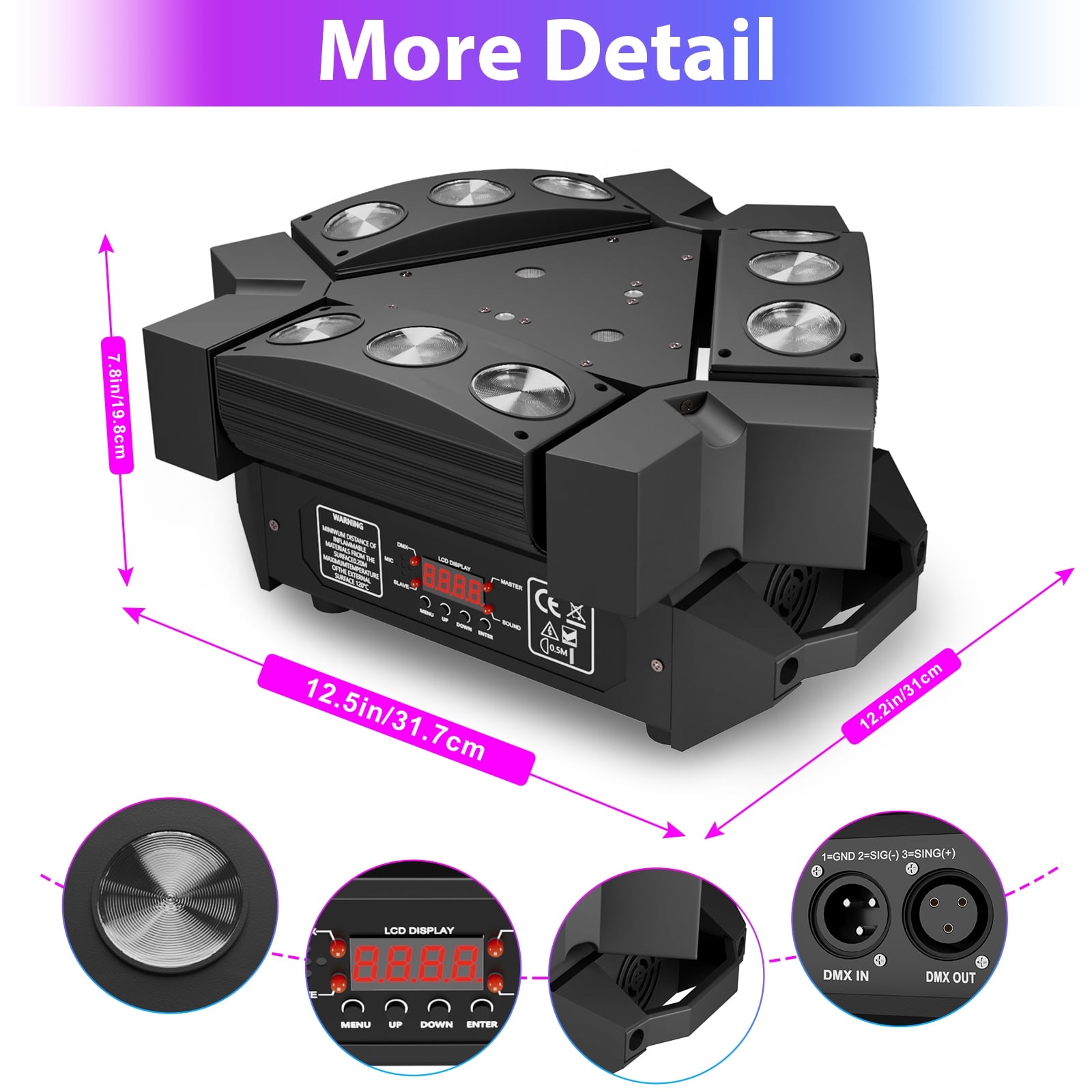 2Pack Mini Spider Moving Head Lights, 9 RGB LED DMX512/Sound Active for DJ Party Wedding Stage