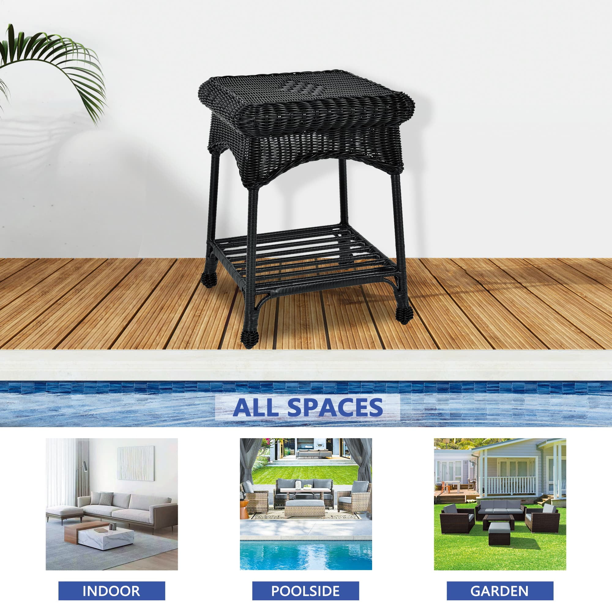 Jeco Wicker Patio End Table in Black