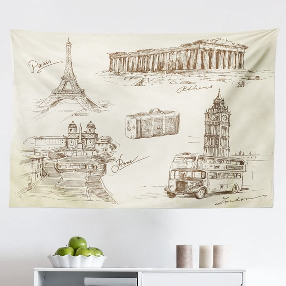 Tree Tapestry, Sketch Art of Olive Tree Foliage Mediterranean Fruit Nature Garden Concept Print, Fabric Wall Hanging Decor for Bedroom Living Room Dorm, 2 Sizes, Black White, by Ambesonne