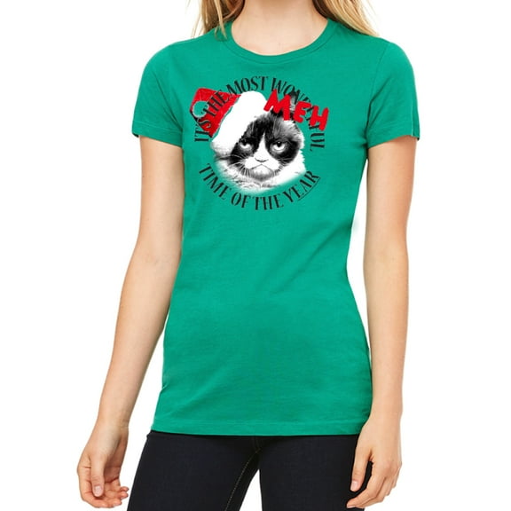 Grumpy Cat Grumpy Meh Women's Kelly Green T-shirt NEW Sizes S-2XL