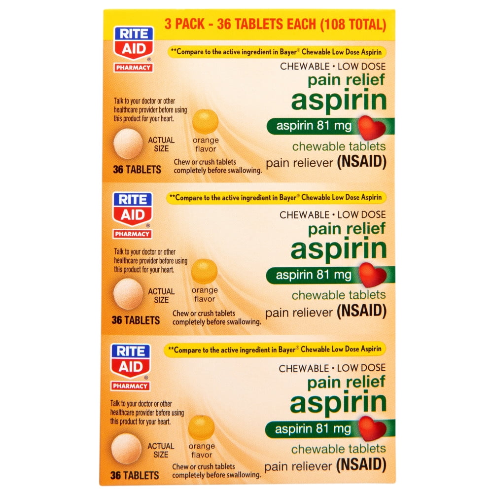 Buy Rite Aid Low Dose 81 mg Aspirin, Chewable Tablets, Orange Flavor, 3