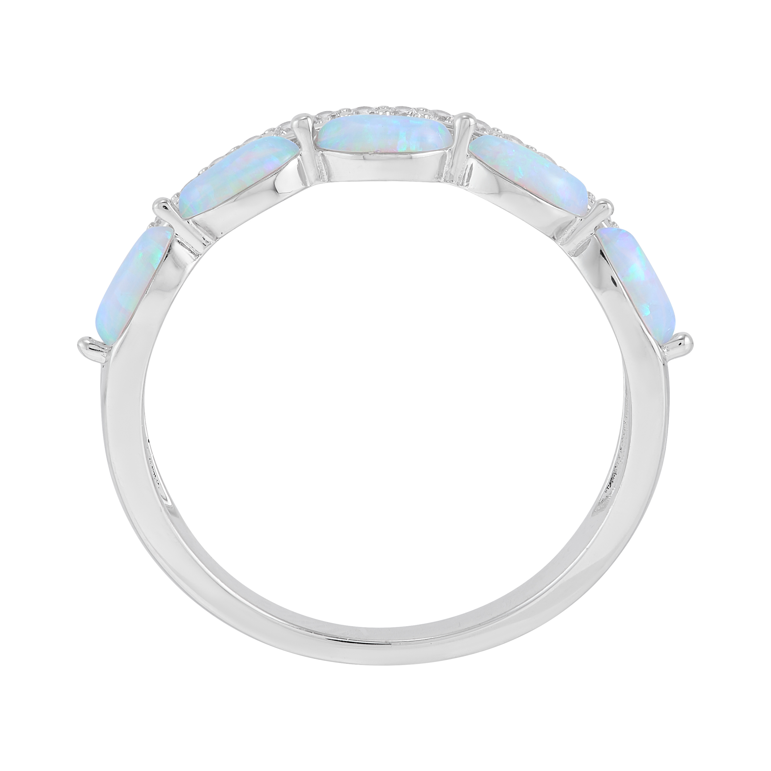 Brilliance Fine Jewelry Marquise Created Opal and White Cubic Zircoina Ring in Sterling Silver