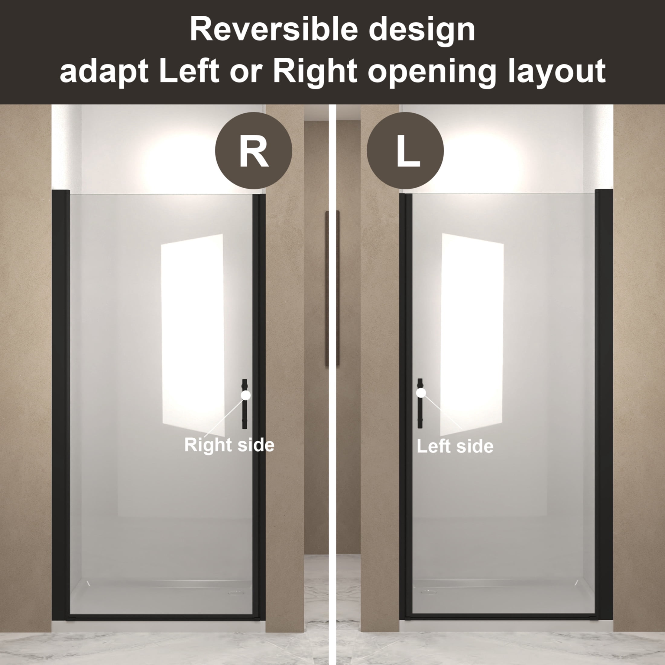 Noble House 36"x72" Pivot Shower Door, Aluminum Frame with Tempered Glass, Matte Black Finish