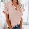 thumbnail image 2 of PMVFHDE Women's Fashion Short Sleeve Blouse Pocket Camp Collar Casual Top womens tops casual Pink, 2 of 9