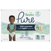 Pampers Pure Baby Diapers, Size 4 (22-37 lbs), 108, Up to 100% Leakproof, Premium Hypoallergenic Soft Diapers