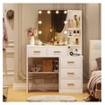 thumbnail image 6 of Vanity Desk with Sliding Mirror and Lights, Makeup Vanity with Lights and Charging Station, Makeup Desk with 5 Drawers, Modern Vanity Table with Hidden and Open Storage Shelves, White, 6 of 8
