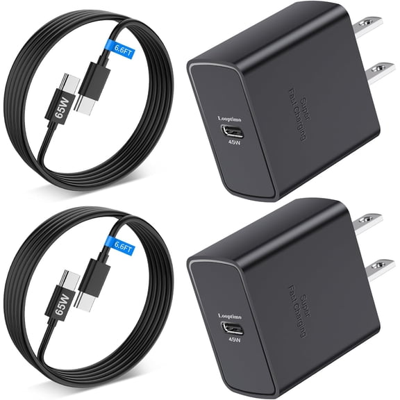 45W USB-C Super Fast Charger Android Phone Adapter for Samsung Galaxy S26/S26 /S26 Ultra/S25 Ultra/S25 Plus/S24 /A55/A36/A17/A16/A15/A14, Looptimo GaN Type C Block Fast Charging with 2Pack 6FT Cable