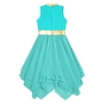 thumbnail image 6 of YONGHS Girls Praise Lyrical Dance Dress Sleeveless Asymmetrical Liturgical Worship Dancewear Performance Costume Turquoise 16, 6 of 7