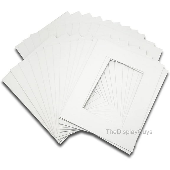TheDisplayGuys 25-Pack pre-cut Acid-Free Mat Boards 16x20 matted to 11x14 (White), Beveled Opening w. 4-Ply White Core