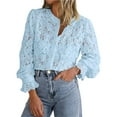 thumbnail image 2 of Pxiakgy Women's Dressy Casual Lace Blouse Long Sleeve Button Up Shirts Tops Spring Fall Fashion Clothes Hollow Out Dressy Eyelet Tops for Women Casual Lace Blouse Long Sleeve Up Shirts Tops Blue Xl, 2 of 9