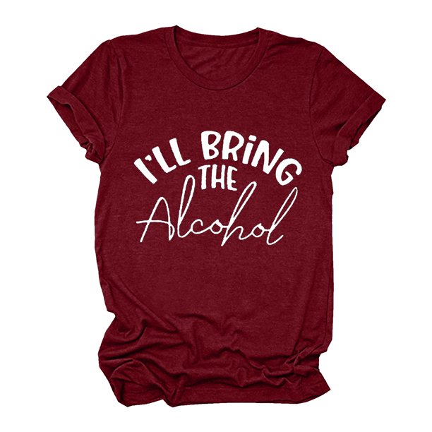 Gibobby Camisetas Mujer Baratas Manga Corta Camiseta manga corta para mujer con letras y estampado informal en la parte superior para mujer(Vino,CH)