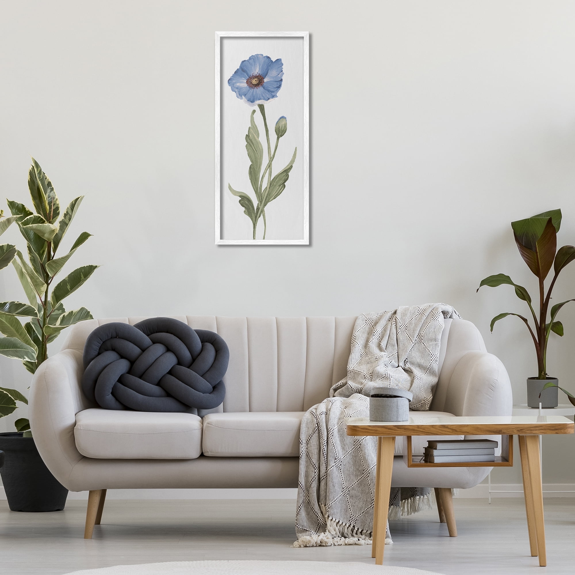 Stupell Industries Blooming Blue Poppy Botanical & Floral Painting White Framed Art Print Wall Art, 13 x 30