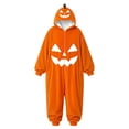 thumbnail image 4 of YUEHUA Unisex Fluffy Loungewear Suit, Halloween Plush Onesie, Light Flannel Full Zip Hooded Jumpsuit, Cartoon Pumpkin Print Loose Breathable Night Clothing, 4 of 10