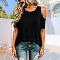 thumbnail image 3 of Cold Shoulder Tops for Women 2026 Summer Short Sleeve Crewneck Plain T Shirts Tunic Blouses, 3 of 6