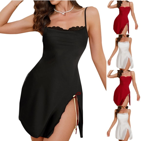 Bixock Nightgowns for Women Silk Nightgowns Lace Sleepwear with Lace Sleeveless Loose Lingerie Sleep Dress for Daily Party Wedding