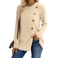thumbnail image 2 of FEORJGP Women's Button Front Knit Sweaters Long Sleeve Knitwear Pullover Round Neck Jumpers Solid Color Hem Split Blouses Loose Casual Tunic Tops for Fall Winer, 2 of 6