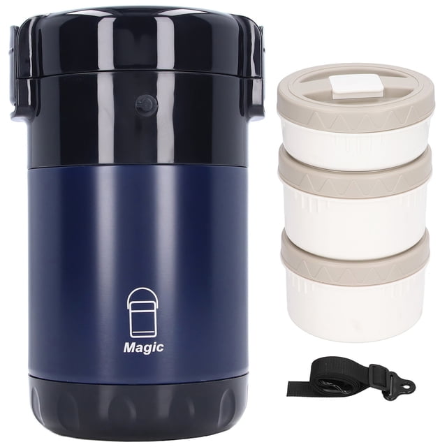 Contenedores de almuerzo aislados, capacidad de 2,3 L, 3 capas, olla de comida con aislamiento al vacío de acero inoxidable 304 para viajes de Picnic, color azul