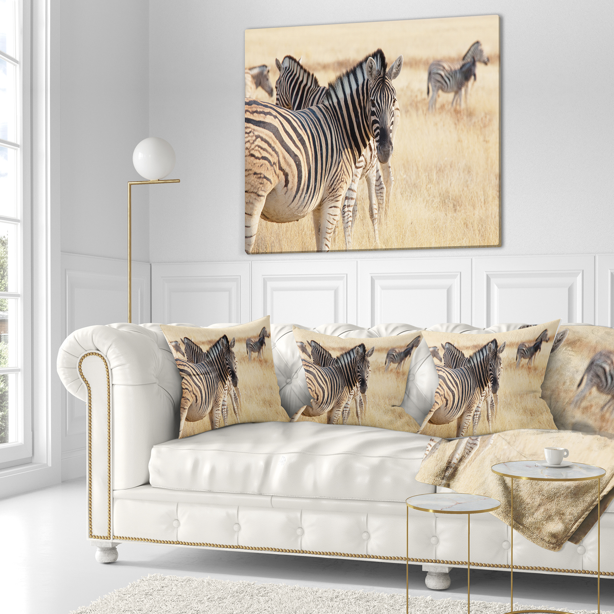 Designart Zebra in Etosha Wandering in Grass - African Throw Pillow - 18x18