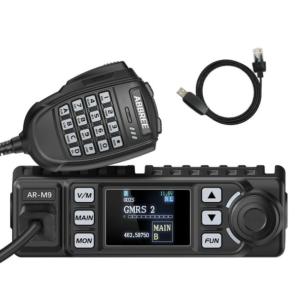 ABBREE GMRS Car Radio, 20Watt Long Range 500 Channels Mobile Ham Radio NOAA GMRS Repeater Capable with Programming Cable