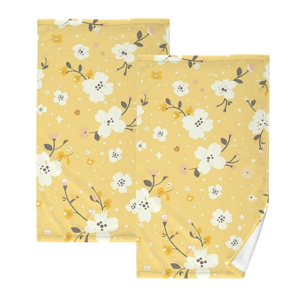 Yellow Floral Hand Towels Cotton Bath Towels Large Face Towels Absorbent for Bathroom 2 Packs