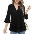 thumbnail image 3 of VEKDONE Womens Tops Dressy Casual 3/4 Tiered Bell Sleeve Blouses Double Layered Chiffon Work Tunic Shirts Lightweight Breathable V-Neck Shirt, 3 of 5