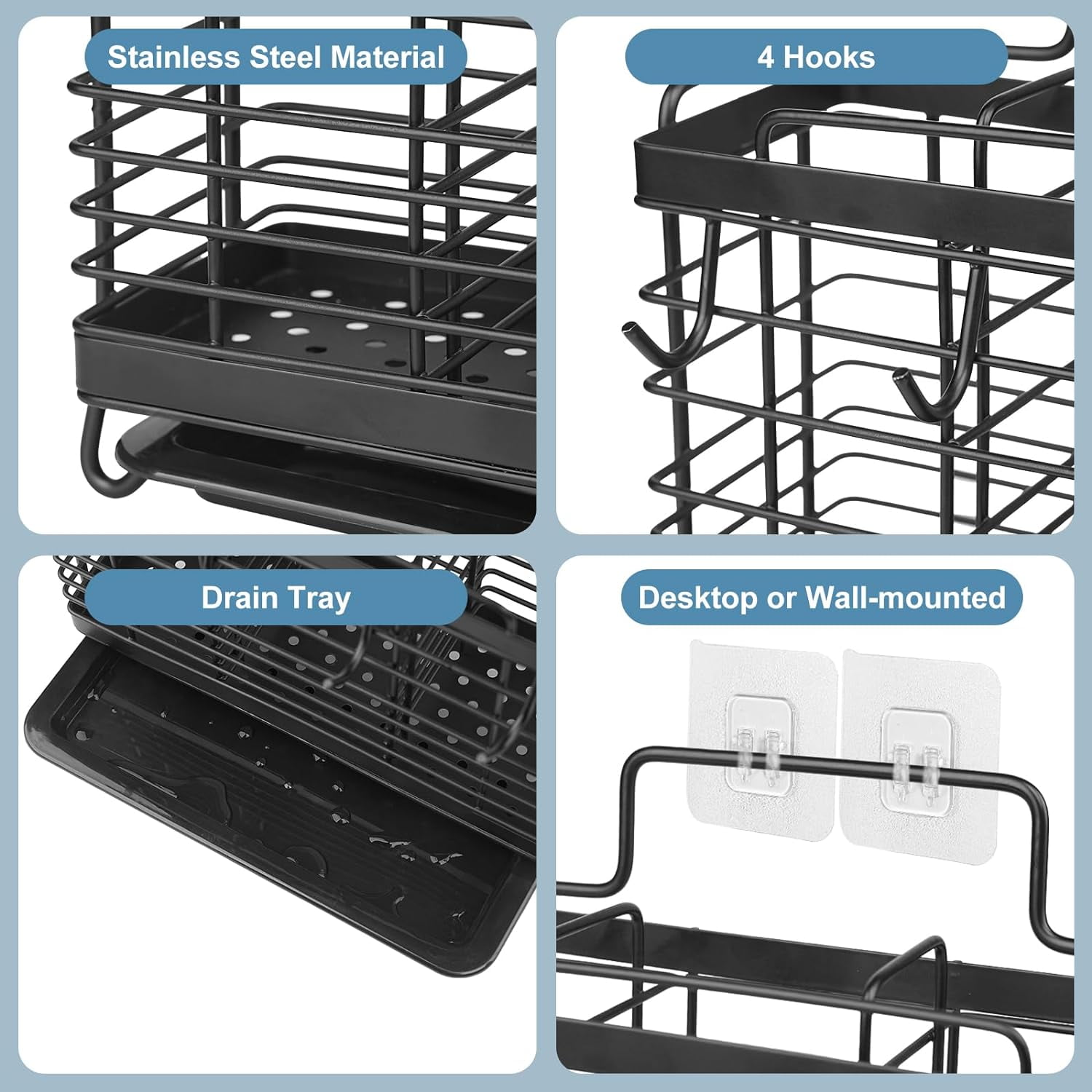 Stainless Steel Utensil Holder For Kitchen Counter - 3 Compartment Drying Rack Organizer For Spoons, Spatulas & More