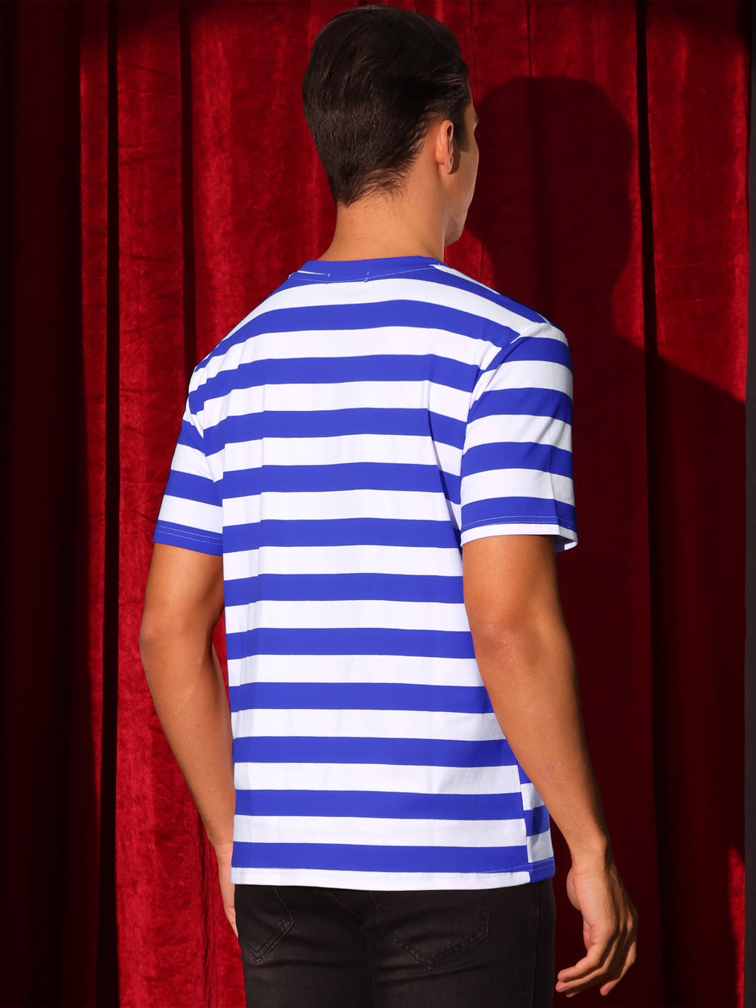 DARING DIVA Men's Striped Short Sleeve Crew Neck Casual Stripes T Shirt M Blue White