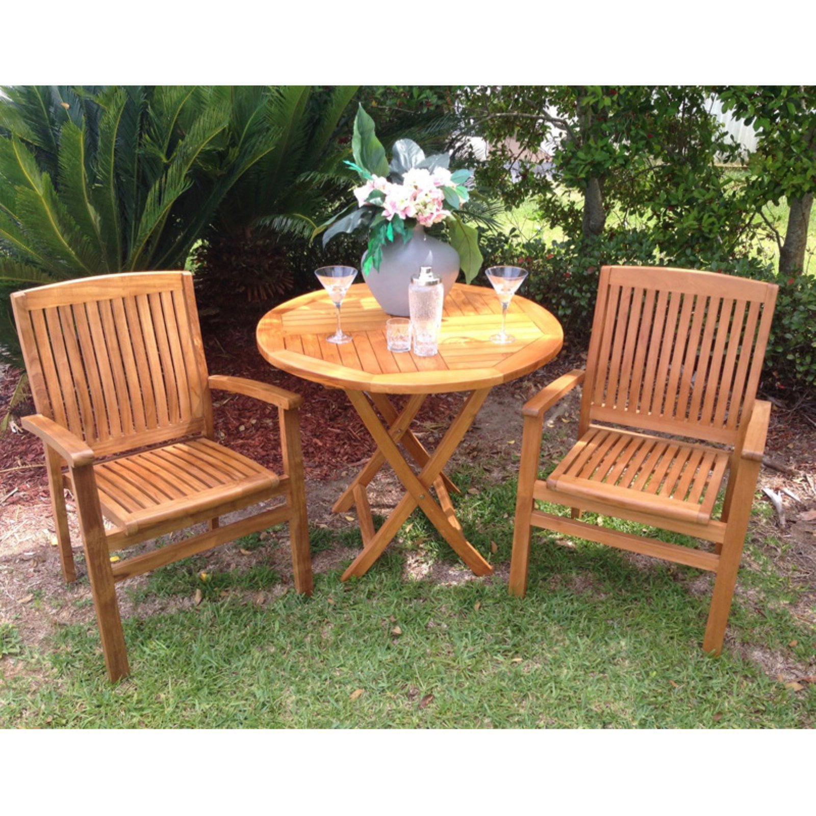 Chic Teak Belize 3 Piece Patio Bistro Set With Arm Chairs