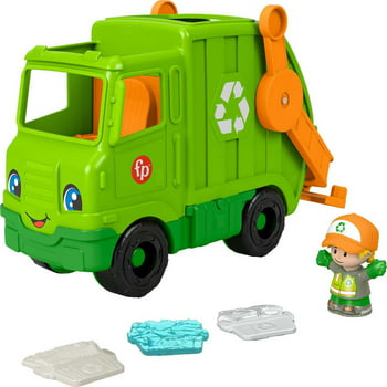 Fisher-Price Little People Recycling Truck Musical Toddler Garbage Toy Set, 5 Pieces