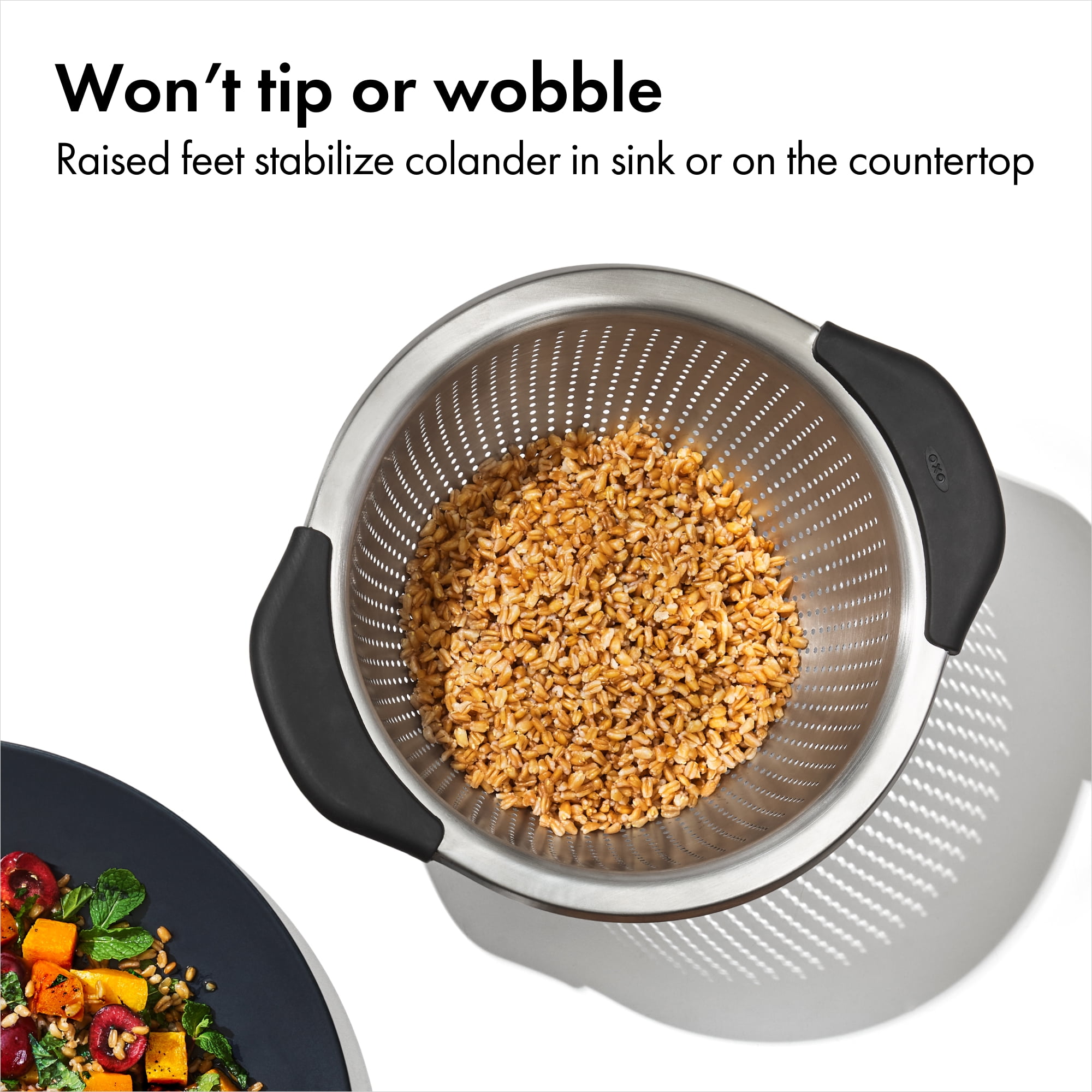 OXO SoftWorks 5 Quart Stainless Steel Colander with Soft Non-Slip Handles and Elevated Base