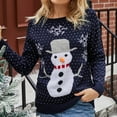 thumbnail image 2 of Wang6 Christmas Sweaters for Women Trendy Long Sleeve Blue Knits Fall Winter Crew Neck Xmas Snowflake Snowman Printed Knit Pullovers Tops Dark Blue M, 2 of 6
