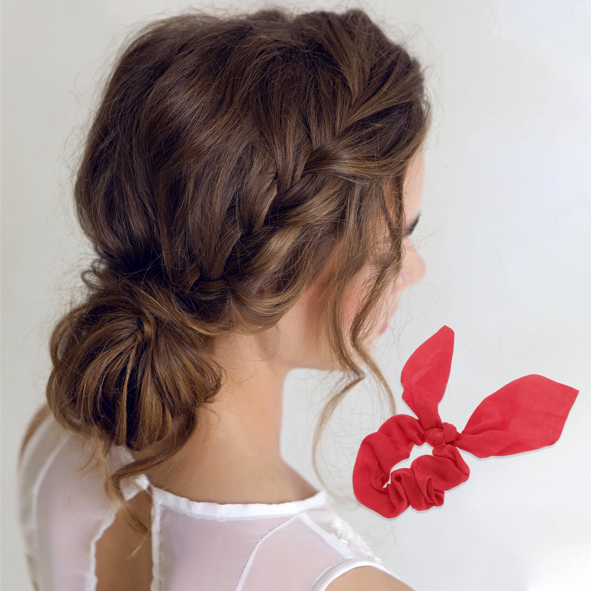 NOMADIC NOOK Solid Rabbit Ears Hair Ties 5 Pcs Blue Rose Red Grey Wine Red Apricot Pink