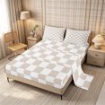 thumbnail image 2 of Homewish Modern Checkered Bed Sheets 4-Piece, Simple Plaid Full Size Sheets, Beige White,1 Fitted Sheet, 1 Flat Sheet and 2 Pillowcases, 2 of 6