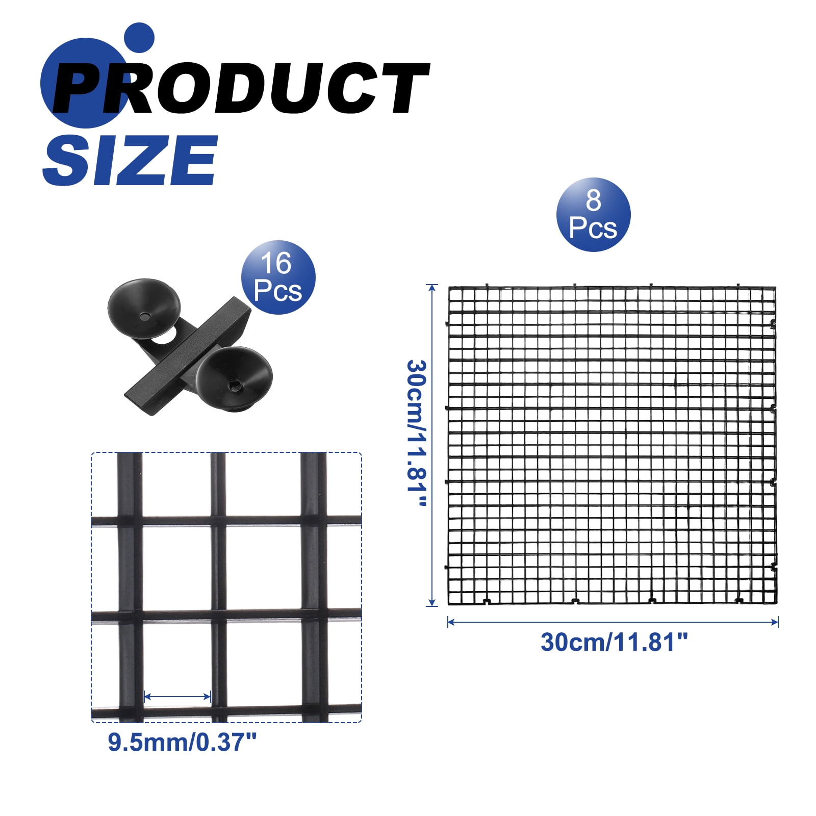 8Pack Aquarium Fish Tank Divider, 12x12 Inch Egg Crate with Suction Cups, Black