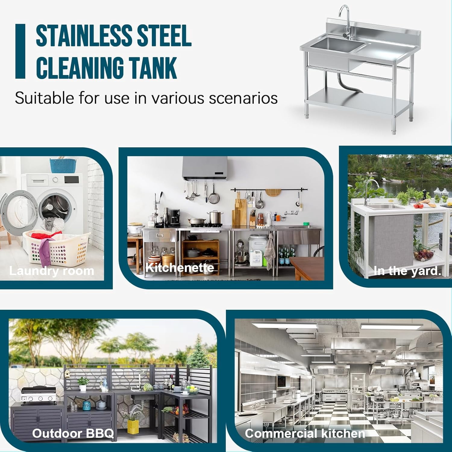 40" Sink with Worktop Freestanding Easy Installation Kitchen Dishwashing and Vegetable Drainage Washing clothes in the bathroom, etc. Can also be prevented in outdoor locations where water is needed
