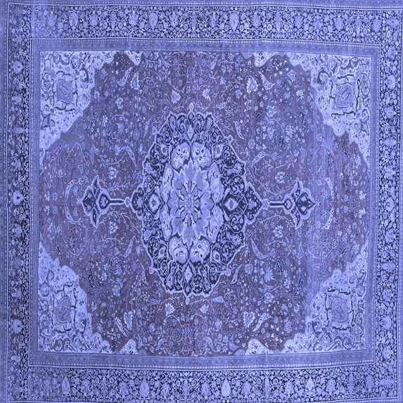 Ahgly Company Indoor Square Medallion Blue Traditional Area Rugs, 4' Square