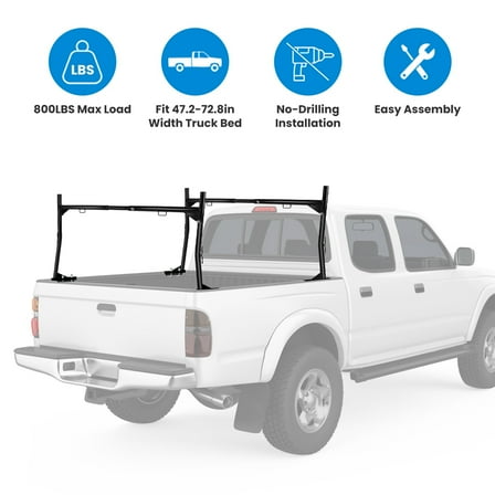 TeqHome Extendable Steel Truck Ladder Rack 47.2-72.8 inch 800 lbs Capacity Non-Drilling Truck Rack for Kayak Surfboard Lumber Ladder