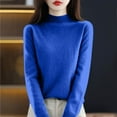thumbnail image 2 of Knit Sweaters for Women Mock Turtleneck Warm Sweater Long Sleeve Tops Casual Soft Lightweight Shirts Dark Blue M, 2 of 7